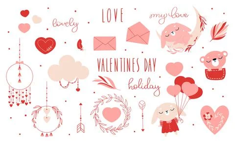 A set of Valentine's day items Stock Illustration