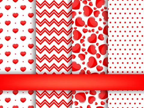 Set of Valentines Day seamless pattern background vector Stock Illustration