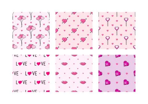 Set of Valentines day, seamless patterns. Stock Illustration