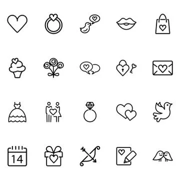 Set Of Valentine's Related Vector Lines Icons. Stock Illustration