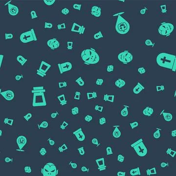 Set Vampire, Pumpkin, Bottle with potion and Tombstone cross on seamless pattern Stock Illustration