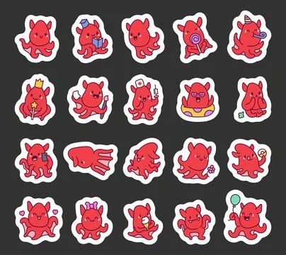 Set of vampire squid cute kawaii Stock Illustration