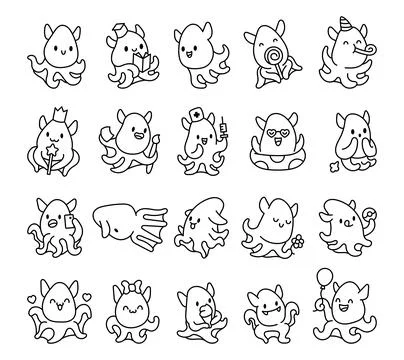 Set of vampire squid cute kawaii Illustrazione stock