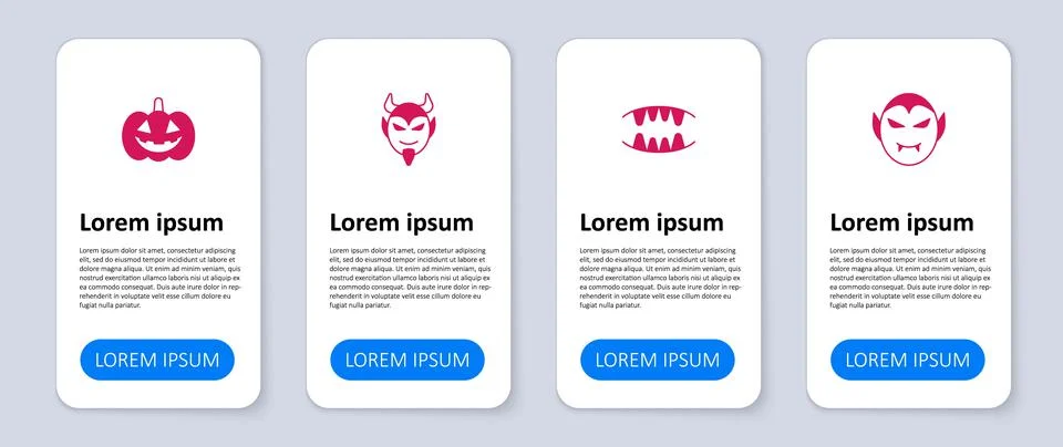 Set Vampire, teeth, Devil head and Pumpkin. Business infographic template. Ve Illustrazione stock