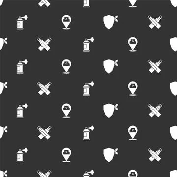 Set Vandal, Marker pen, Paint spray can and on seamless pattern. Vector Stock Illustration