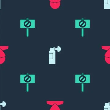 Set Vandal, Pepper spray and Protest on seamless pattern. Vector Illustrazione stock