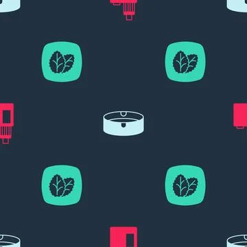 Set Vape mod device, Ashtray and Tobacco leaf on seamless pattern. Vector Illustrazione stock