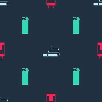 Set Vape mod device, Cigarette and Lighter on seamless pattern. Vector Illustrazione stock