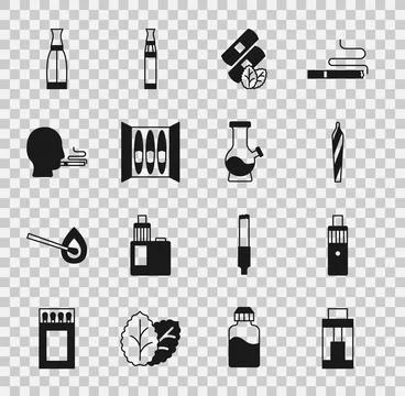 Set Vape mod device, Marijuana joint, spliff, Medical nicotine patches, Cigar Ilustración de archivo