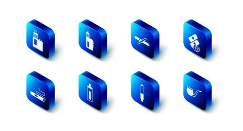 Set Vape mod device, No smoking, Medical nicotine patches, pipe, Cigarette Stock Illustration