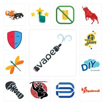 Set of vape, squirrel, minimal b, , shoe print, diy, dragonfly, 70 years, dra Free Stock Illustration