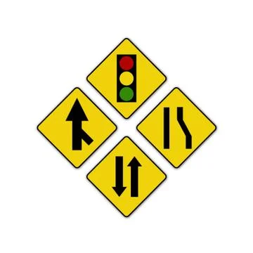 Set of variants Sharp traffic road sign isolated Stock Photos