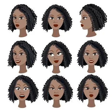 Set of variation of emotions of the same black girl Stock Illustration