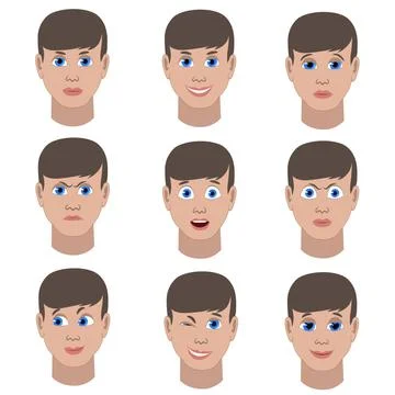 Set of variation of emotions of the same guy Stock Illustration
