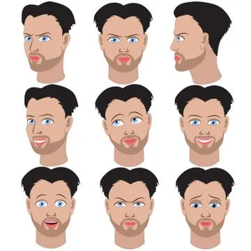 Set of variation of emotions of the same guy with beard Stock Illustration