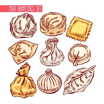 Set of variety dumplings Stock Illustration