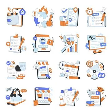 Set of Variety of Flat Illustrations Stock Illustration