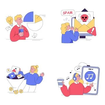 Set of Variety of Flat Illustrations Stock Illustration