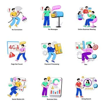 Set of Variety of Flat Illustrations Stock Illustration