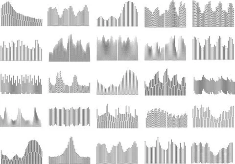 Set of various abstract graphs and charts represented in distinct styles in.. Ilustración de archivo