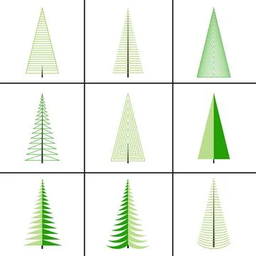 Set of various abstract trees with pyramidal crown Stock Illustration