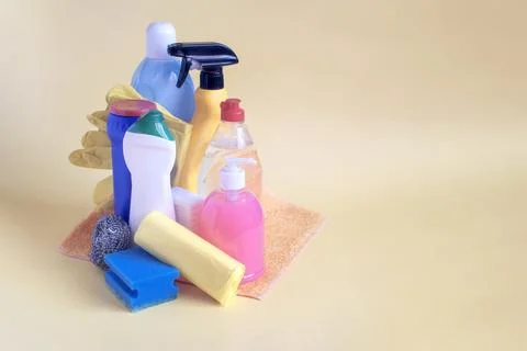 A set of various accessories for creating and maintaining cleanliness Stock Photos