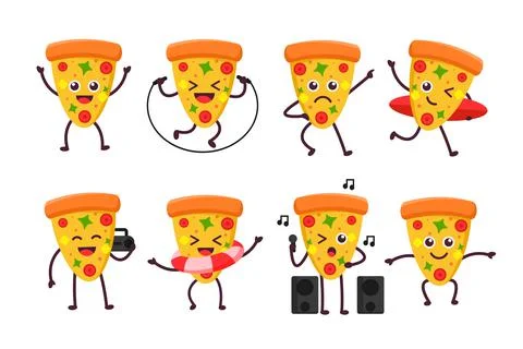 Set of various activity of piece pizza vector Stock Illustration