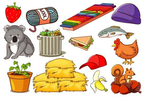 Set of various animals and objects Stock Illustration