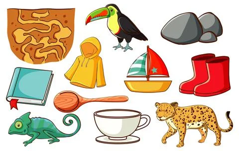 Set of various animals and objects Stock Illustration