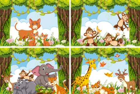 Set of various animals in nature scenes Stock Illustration