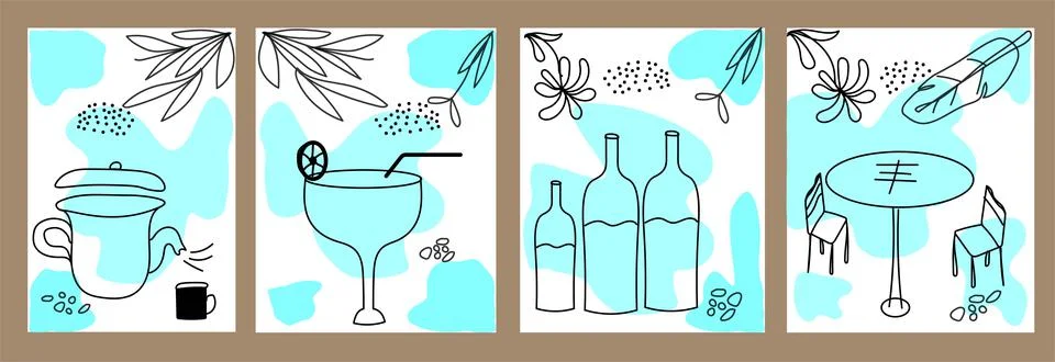 Set of various artistic seamless patterns for restaurant and hotel decoration Stock Illustration