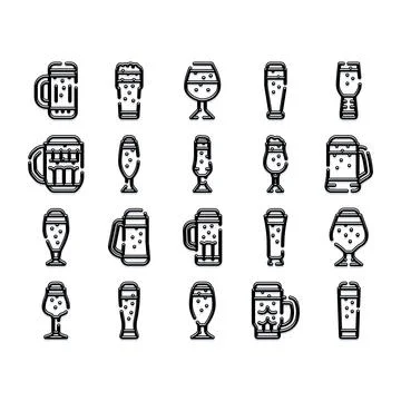 Set of various beer glass and mug icons Stock Illustration