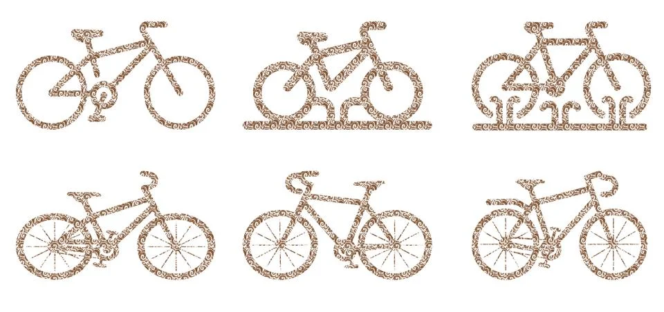 Set of various bicycle styles and cycling icons with transportation monochrome Stock Illustration