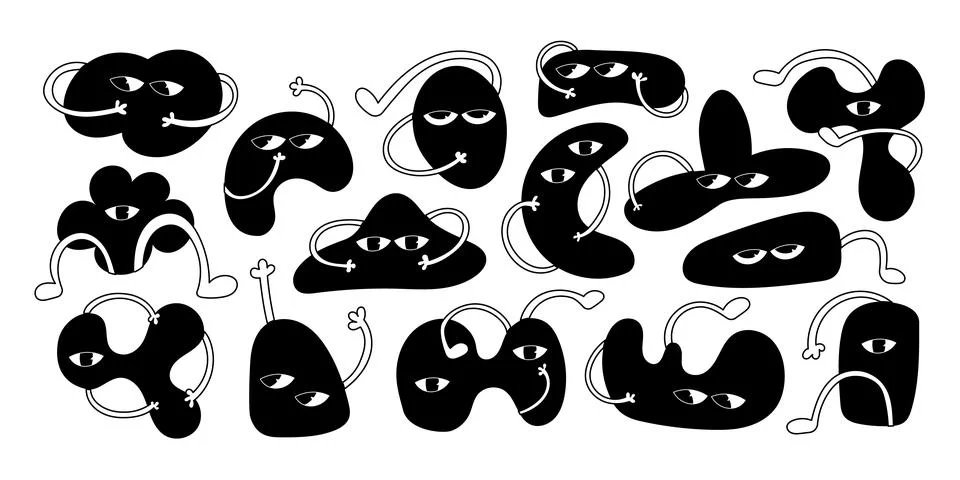 Set of Various black and white Doodle shapes Stock Illustration