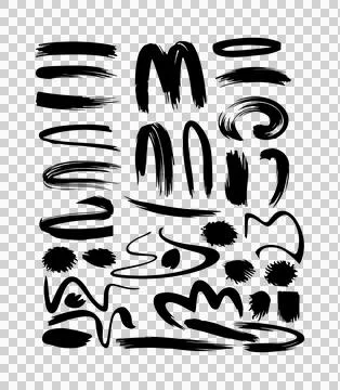 Set of various black brush strokes of different shapes vector illustration i Stock Illustration