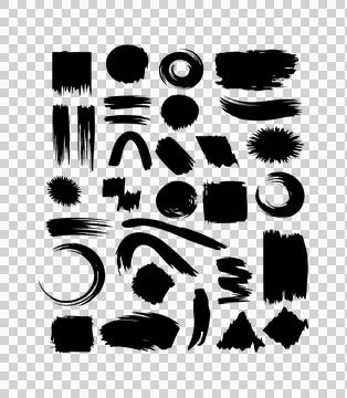 Set of various black brush strokes of different shapes vector illustration Stock Illustration
