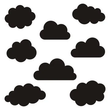 Set of various black clouds on white background Stockillustratie
