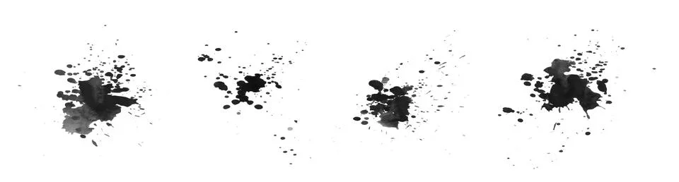 Set of various black paint splashes. Drops of black paint on a white backgr.. Stock Illustration