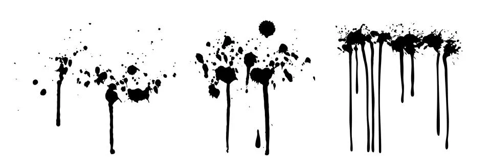Set of various black paint splashes and dripping drops. Drops of black pain.. Stock Illustration