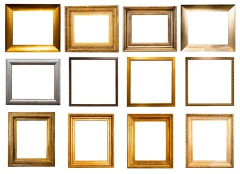 Set of various blank square old picture frames Stock Photos