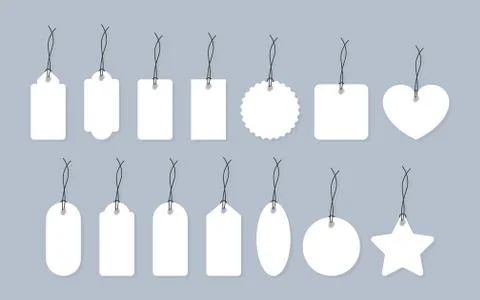 Set of various blank white paper tags, labels, stickers. Isolated vector Stock Illustration