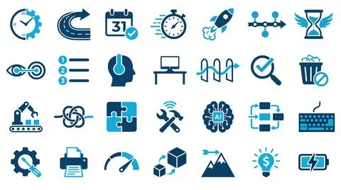 Set of Various Blue and White Business Icons Stock Illustration