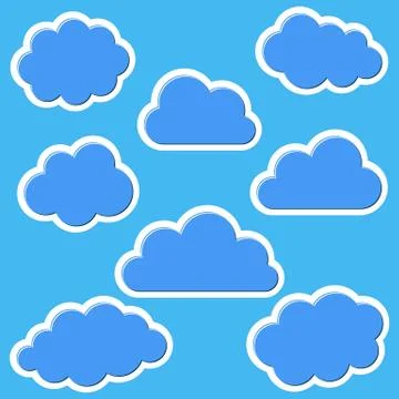 Set of various blue clouds on blue background Stock Illustration