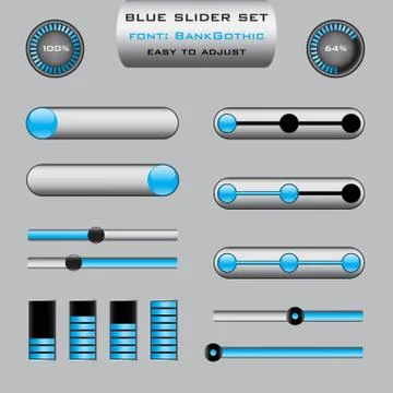 Set of various blue sliders for web Stock Illustration