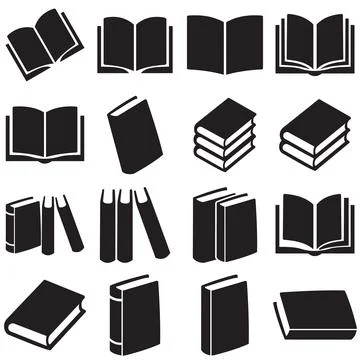 Set of various book icons in black and white Stock Illustration