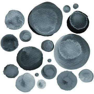 Set of various brush drawn circles. Modern background with grey and black Stock-Illustration