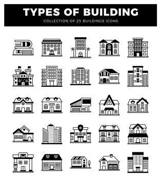 Set of various building icons in a clean. modern style. building illustrati.. Ilustración de archivo