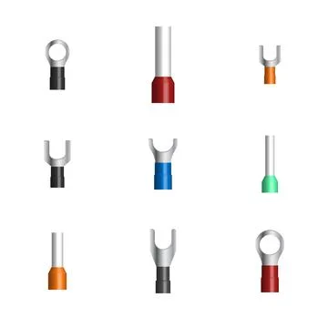 Set of various cable lugs, 3D vector illustration. Stock Illustration