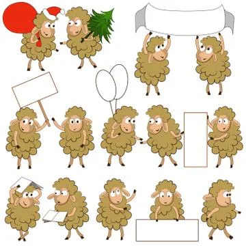 Set of various cartoon sheeps in various poses Stock Illustration
