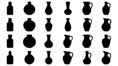 Set of various ceramic jar and glass bottle silhouettes for graphic design Stock Illustration